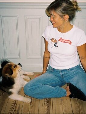 Djerf Avenue Cotton White Baby T-Shirt cute dog detail Cotton Women’s Size XS